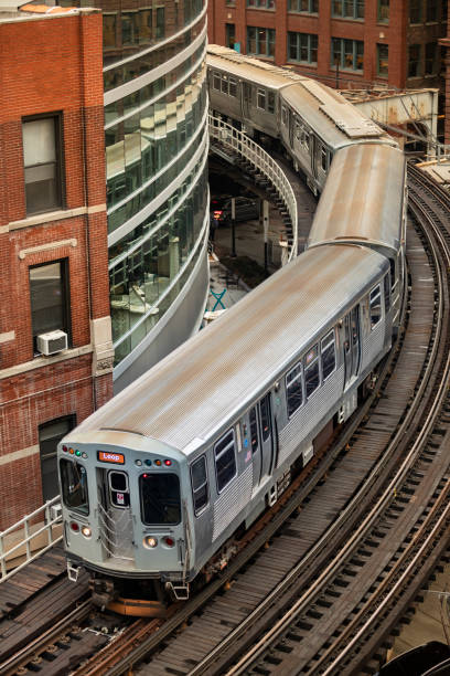 istock Elevated railway train on a bridge in Chicago Illinois USA 1150762161