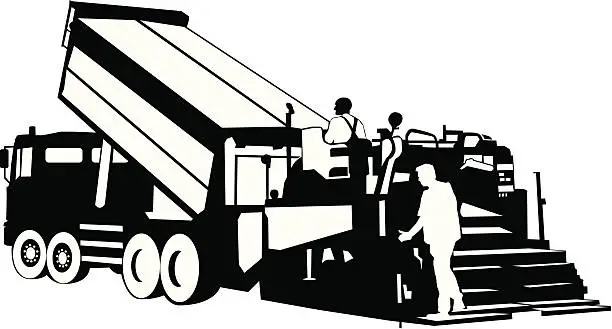 Vector illustration of Illustration of an asphaltpaver working on road