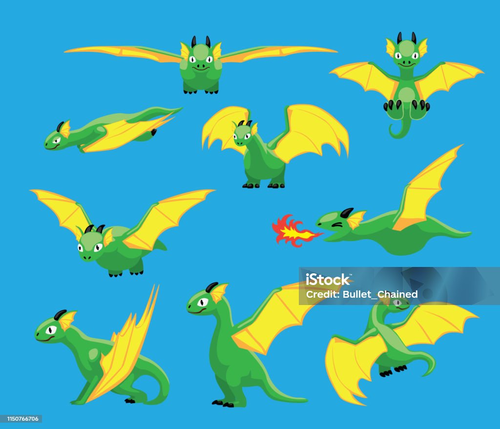 Green Dragon Dễ Thương Phim Hoạt Hình Vector Hình minh họa Sẵn sở hữu ...