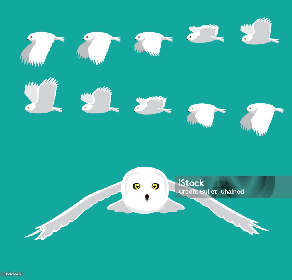 Snowy Owl Flying Animation Sequence Cartoon Vector Animal Cartoon EPS10 File Format Owl stock vector