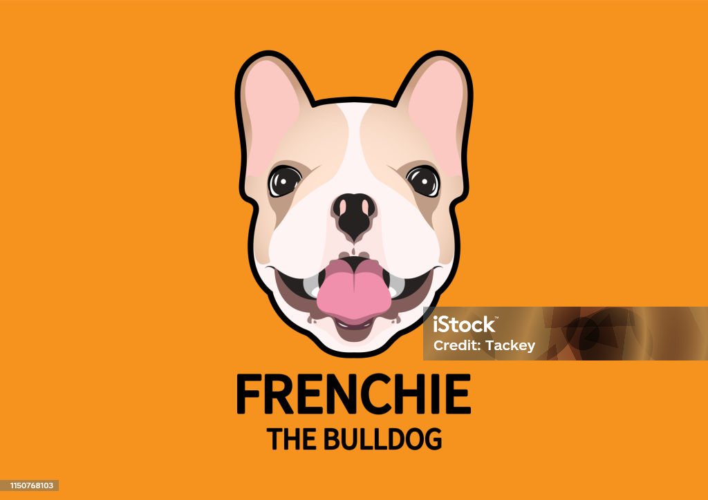 French Bulldog face with mouth open style portrait in orange background. The dog label for your any artwork, cute and adorable design. French Bulldog stock vector