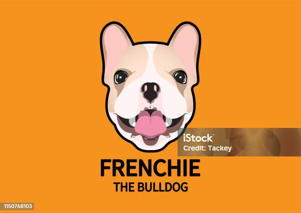 French Bulldog Face With Mouth Open Style Portrait In Orange Background Stock Illustration - Download Image Now