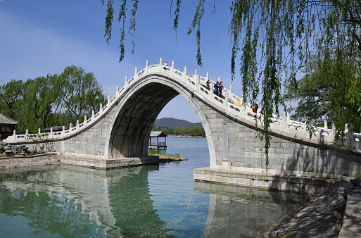 The Jade Belt Bridge  also known as the Camel's Back Bridge, is an 18th-century pedestrian Moon bridge located on the grounds of the Summer Palace in Beijing, China. It is famous for its distinctive tall thin single arch.