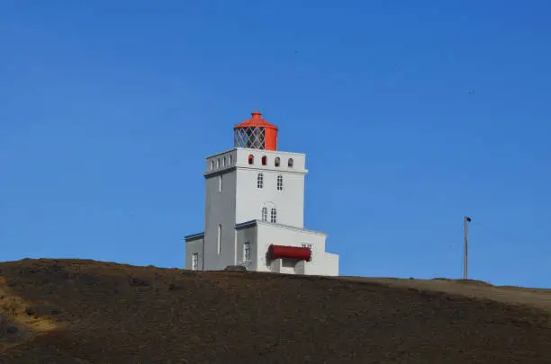 Iceland's Dyrholaey Lighthouse on the sea cliffs of Vik.