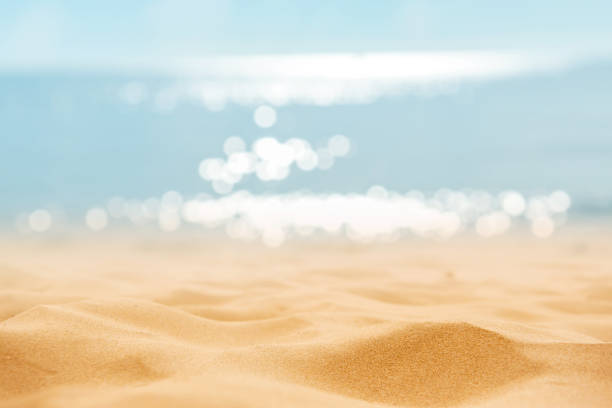 istock Summer tropical sand beach and bokeh sun light on sea background, copy space. 1150771955