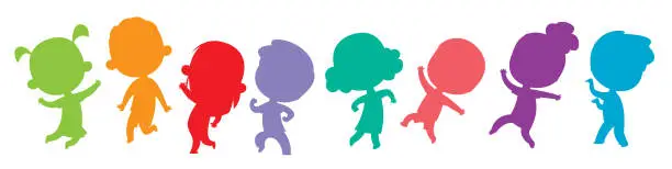 Vector illustration of Happy  children dancing silhouettes