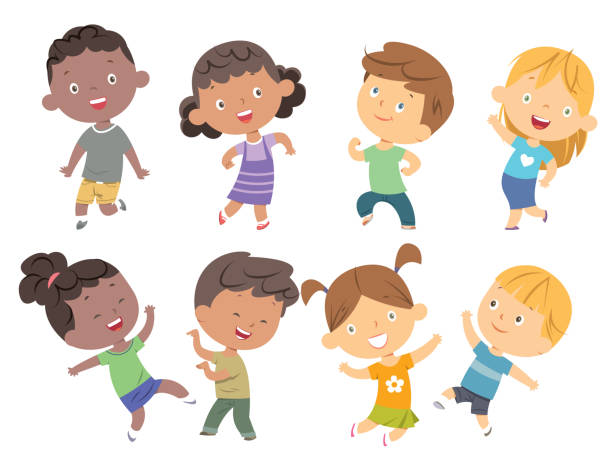 ilustrações de stock, clip art, desenhos animados e ícones de kids dancing set - action vitality people cheerful