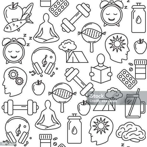 Health Pattern Elements Health Improvement Concept Seamless Pattern In Line Style Stock ...
