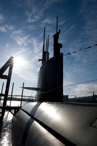 A submarine at dock.
