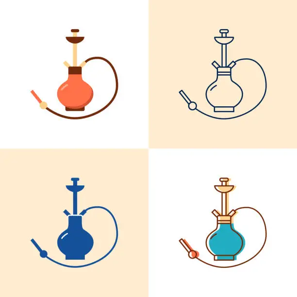 Vector illustration of Hookah icon set in flat and line style