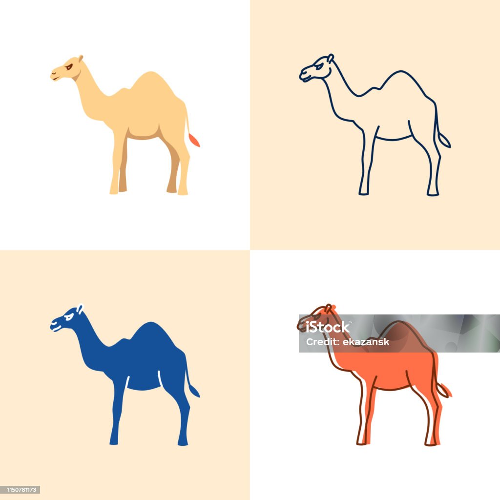 Camel icon set in flat and line style Camel icon set in flat and line style. Desert animal symbol. Vector illustration. Camel stock vector