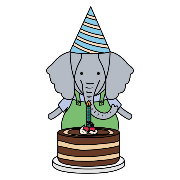 istock cute elephant with sweet cake in birthday party 1150782546