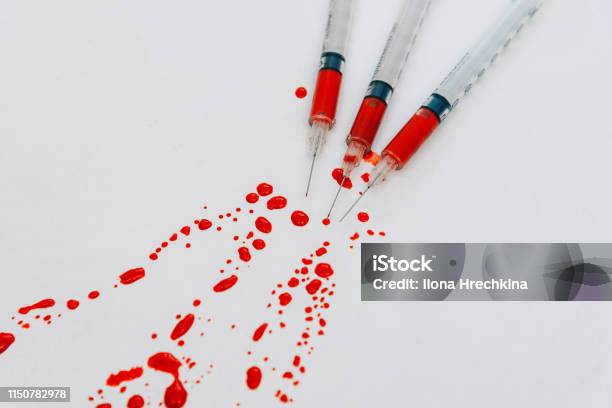 Treatment Against Addiction Syringe With Blood Immunodeficiency Stock Photo - Download Image Now