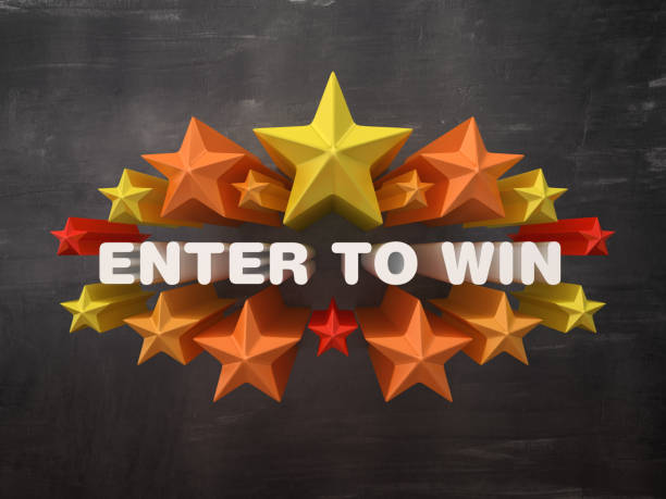 istock Colorful Stars with ENTER TO WIN Word on Chalkboard Background - 3D Rendering 1150783099