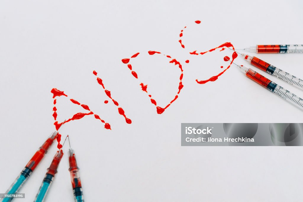 Treatment against addiction. Syringe with blood. Immunodeficiency. Treatment against addiction. Syringe with blood. Immunodeficiency. Treatment of addiction AIDS Stock Photo