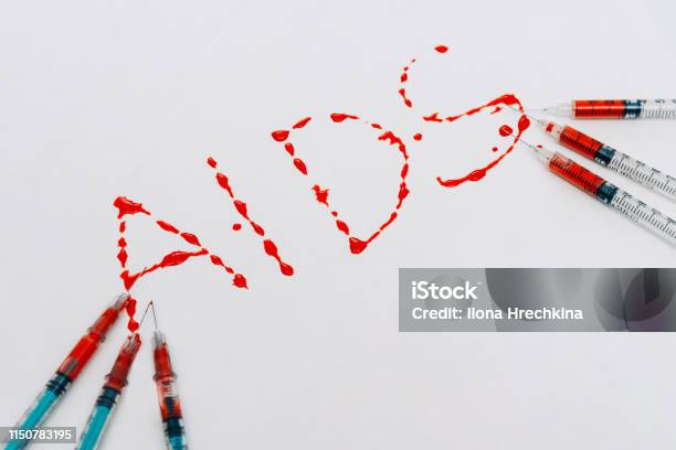 Treatment Against Addiction Syringe With Blood Immunodeficiency Stock Photo - Download Image Now