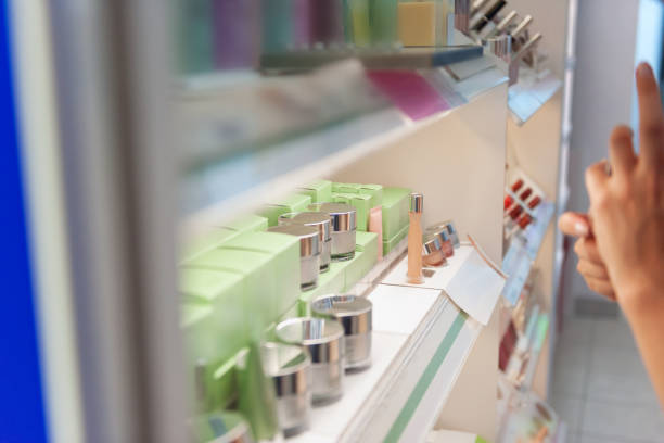 Close-up of cosmetics at department store