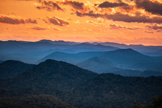 Tree covered hills of the Blue Ridge Mountains in North Carolina USA