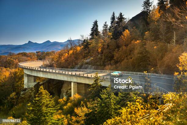Linn Cove Viaduct Blue Ridge Parkway In Autumn Stock Photo - Download Image Now - Car, Road Trip, Road