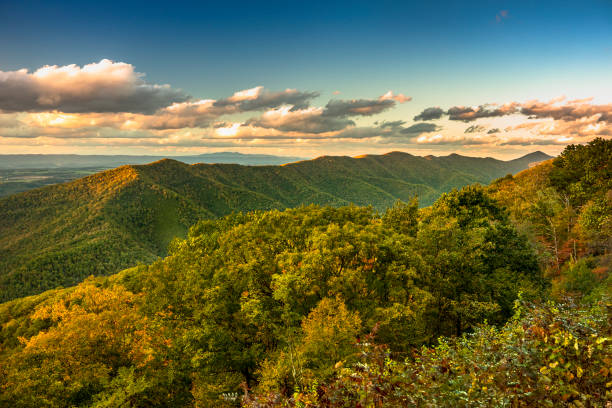 vista panoramica di blue ridge mountains - great smoky mountains national park mountain mountain range north carolina foto e immagini stock