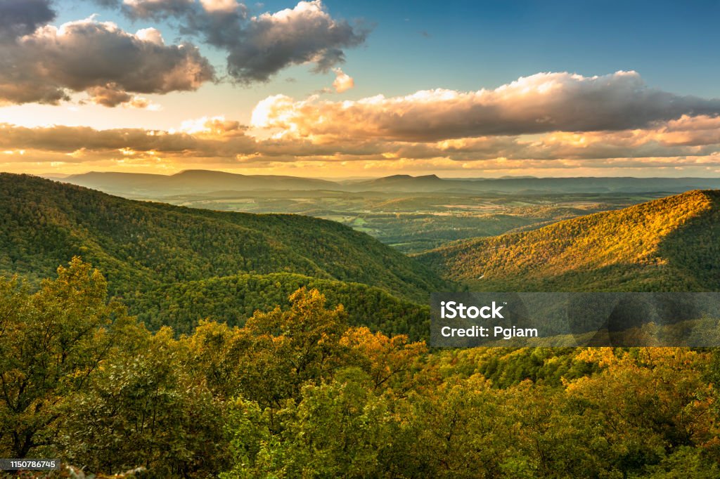 Blue Ridge Mountains scenic vista view Tree covered hills of the Blue Ridge Mountains in North Carolina USA North Carolina - US State Stock Photo