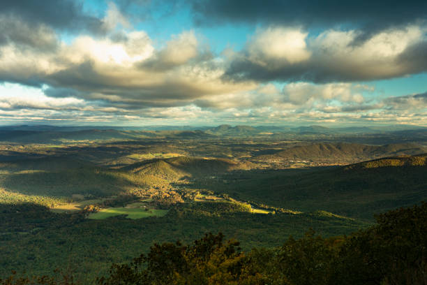 Tree covered hills of the Blue Ridge Mountains in North Carolina USA