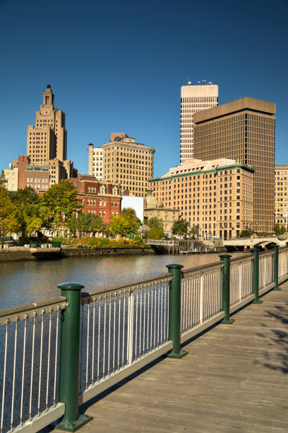 Downtown Providence Rhode Island city skyline view Downtown city view over the Woonasquatucket River canal in Providence Rhode Island USA providence rhode island stock pictures, royalty-free photos & images