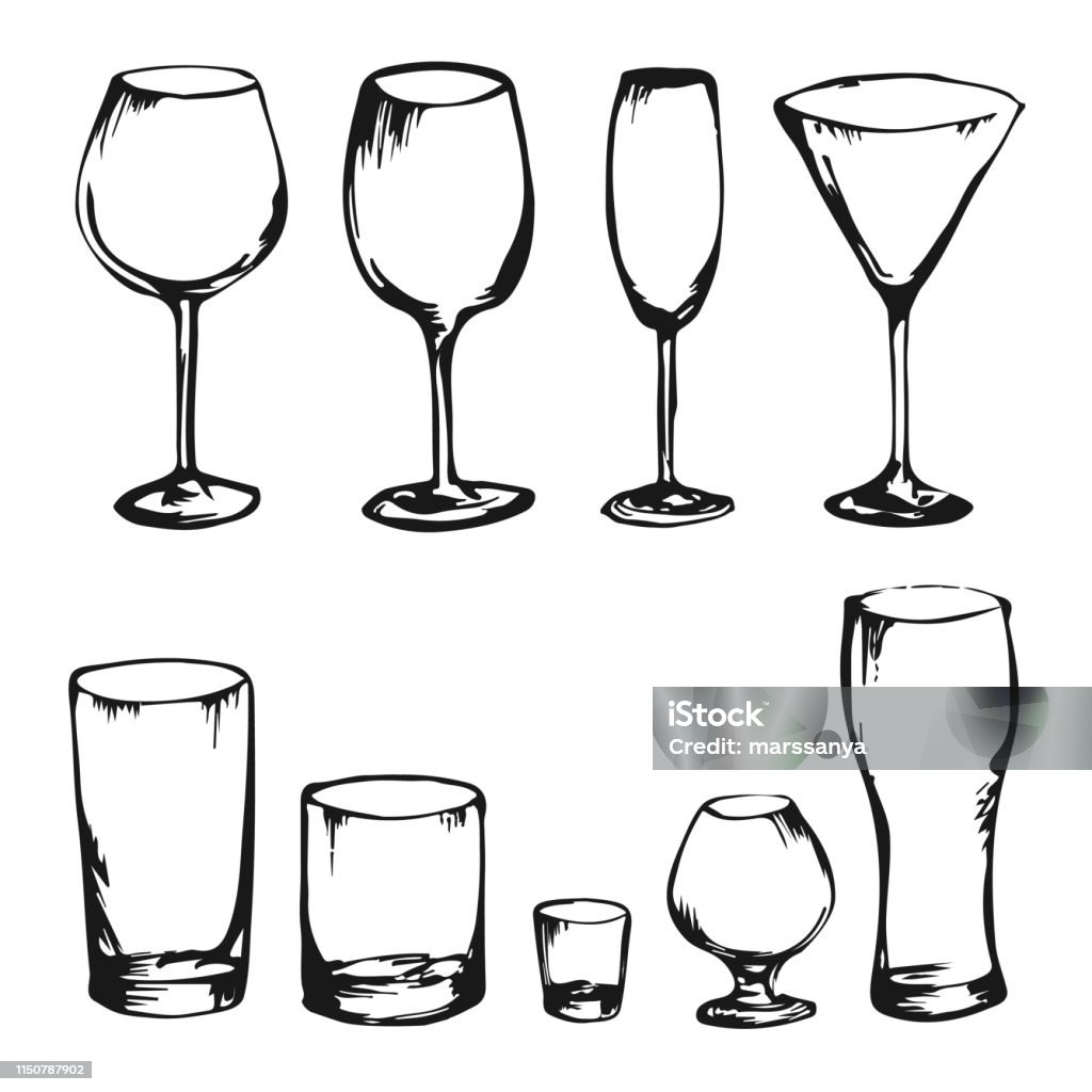 Alkoholbrille Stock Vektor Art und mehr Bilder von Weinglas - Weinglas,  Zeichnen, Zeichnung - iStock
