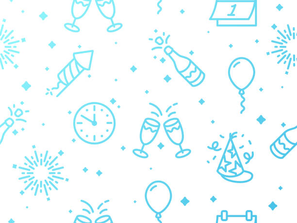 ilustrações de stock, clip art, desenhos animados e ícones de seamless light repeating new years eve celebration background - party hat hat white background blue