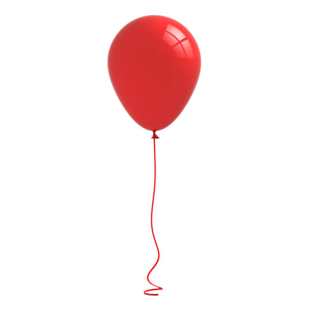 istock Red glossy balloon with curved ribbon rope isolated on white background with window reflection 3D rendering 1150792068