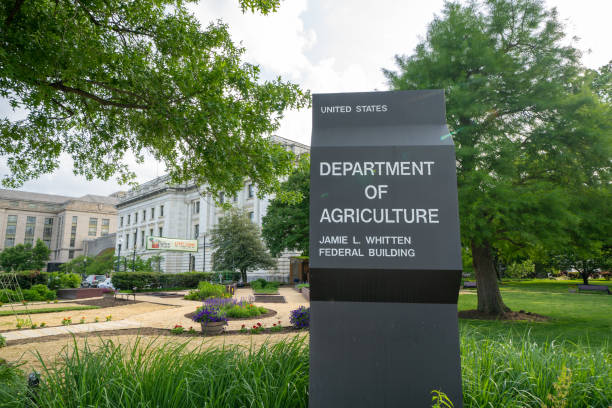 Sign for the US Department of Agriculture Jamie L Whitten Federal Building, located on the National Mall area, USA stock photo