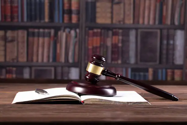 law office, lawbooks and wooden judge's gavel Law concept