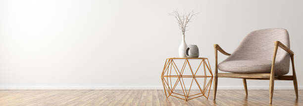 istock Interior with armchair and coffee table panorama 3d rendering 1150794518