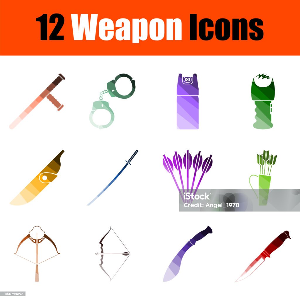 Weapon Icon Set Weapon Icon Set. Flat Color Ladder Design. Vector Illustration. Cut Out stock vector