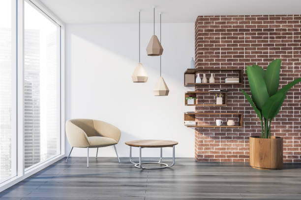 istock White and brick living room interior, armchair 1150800208