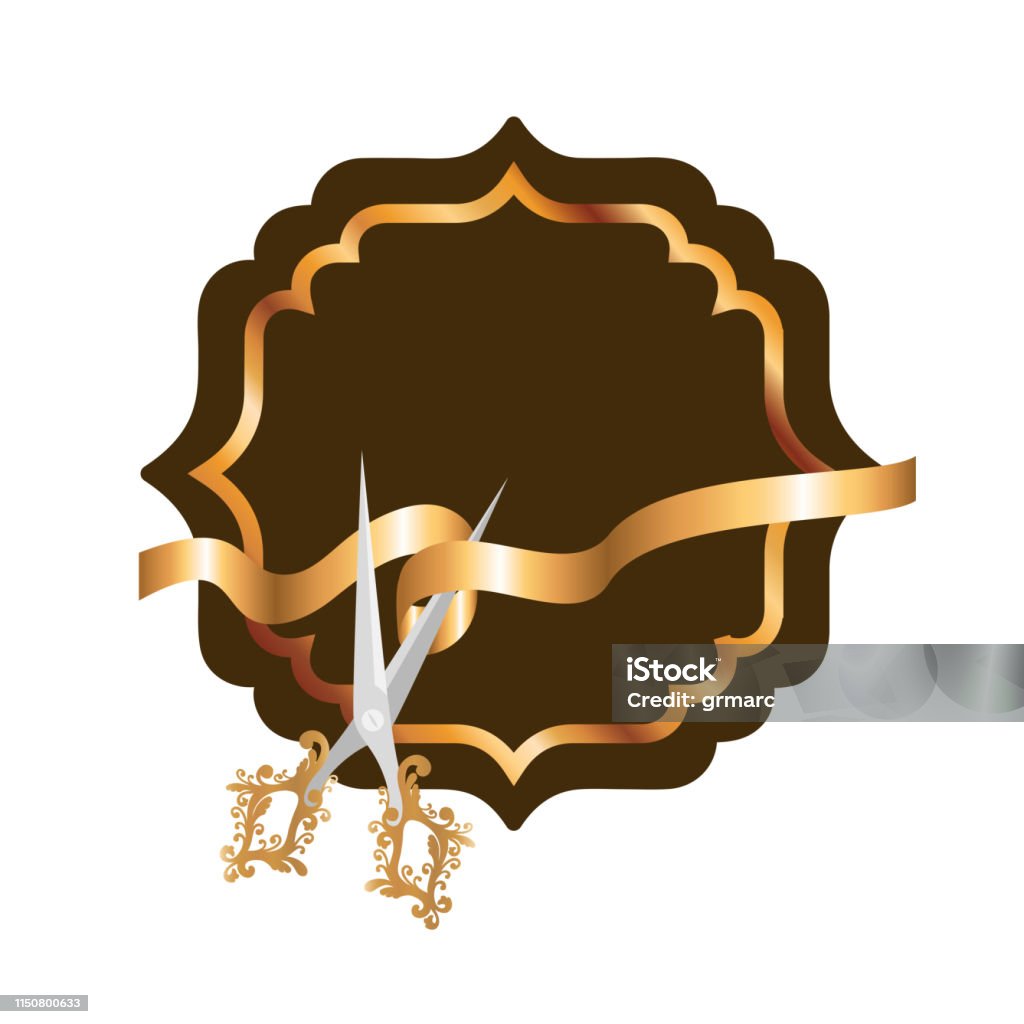 Scissor Design Ribbon Frame With Ribbon And Scissor In White Background Stock Illustration ...