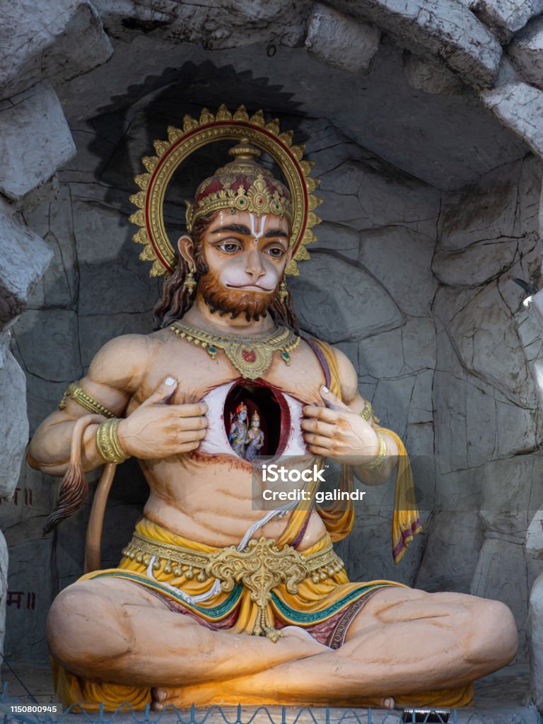 Statue Of Indian God Hanuman With Sita And Rama In His Heart Stock ...