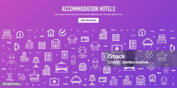 Hospitality Travel Online Ratings Outline Style Web Banner Design Stock Illustration - Download Image Now