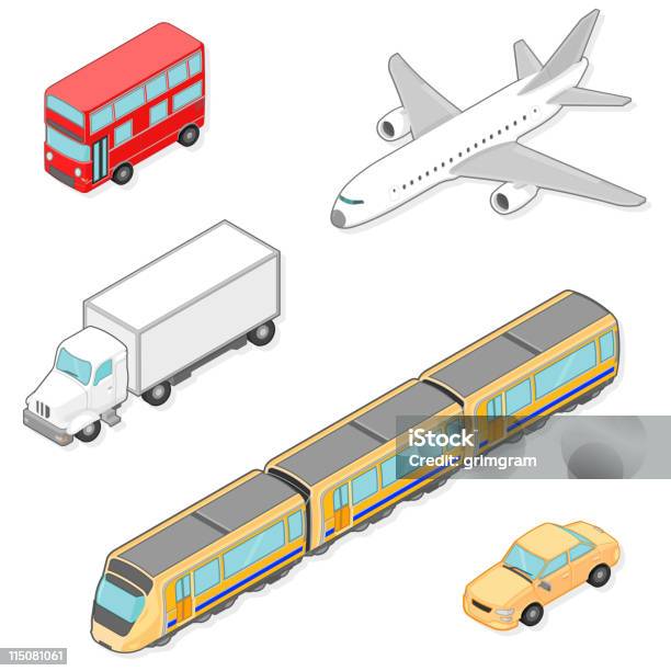 Isometric Transportu Ikony - Stockowe grafiki wektorowe i więcej obrazów Pociąg - Pociąg, Rzut izometryczny, Samolot