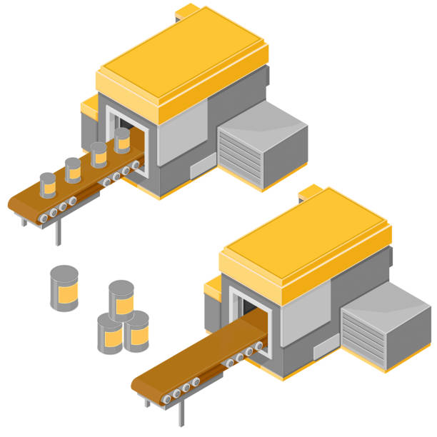 Factory Machine An isometric vector illustration of a Factory Machine in the middle of production. labor intensive production line stock illustrations