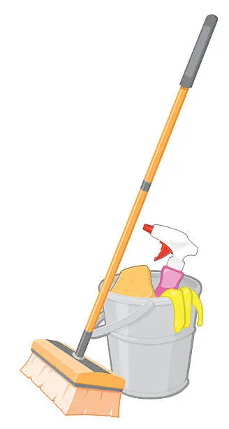 Vector illustration of Mop and cleaning bucket