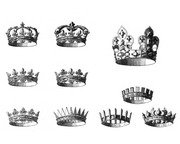 Vintage engraving of crowns Vintage engraving of crowns woodcut illustrations stock illustrations