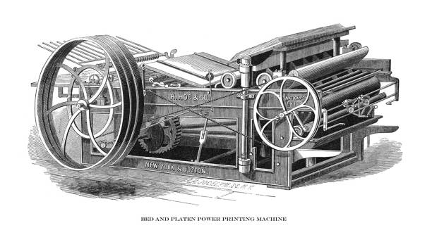 ilustrações, clipart, desenhos animados e ícones de primeiro século ilustrações dos estados unidos-1873-cama e máquina de impressão de energia de cilindro - platen