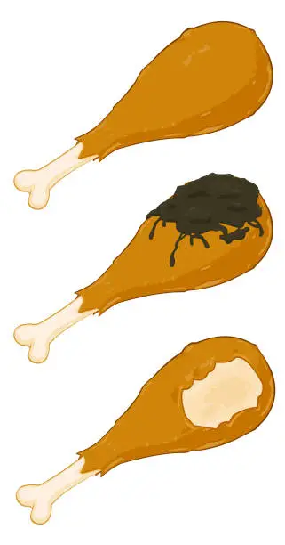 Vector illustration of Three cartoon chicken drumsticks