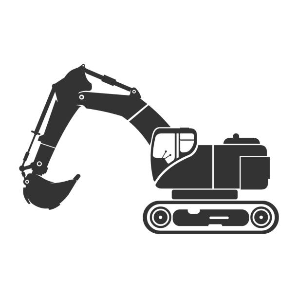 illustrations, cliparts, dessins animés et icônes de pelle excavatrice icône vecteur illustration silhouette - earth mover bulldozer construction equipment digging