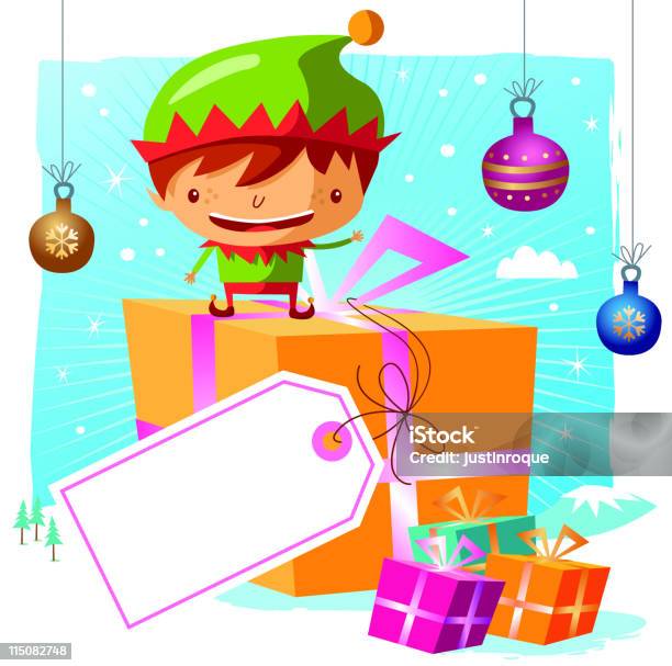 크리스마스엘프 및 그릐 선물함 공란에 대한 스톡 벡터 아트 및 기타 이미지 - 공란, 귀여운, 꼬마 요정