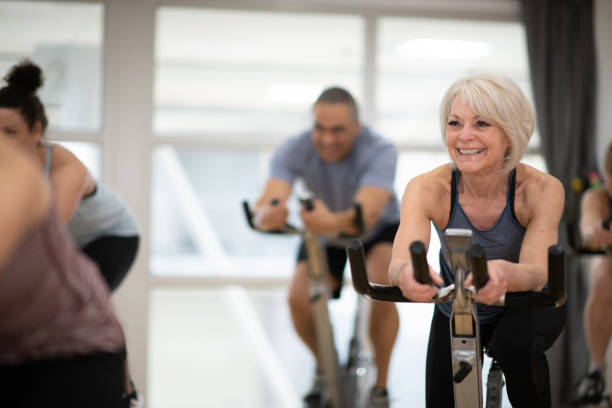 istock Afternoon stationary cycling class 1150834971