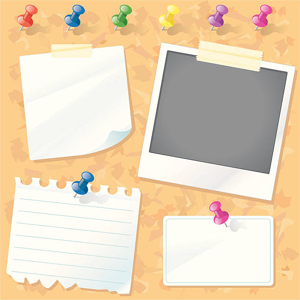 ilustrações de stock, clip art, desenhos animados e ícones de quadro de avisos de cortiça com push pin - bulletin board backgrounds cork thumbtack