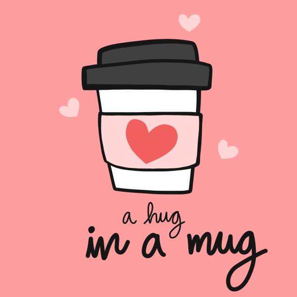 Coffee a hug in a mug cartoon vector illustration doodle style Coffee a hug in a mug cartoon vector illustration doodle style wednesday morning stock illustrations