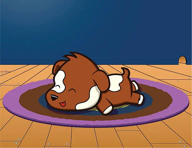 Vector illustration of Puppy asleep on a rug